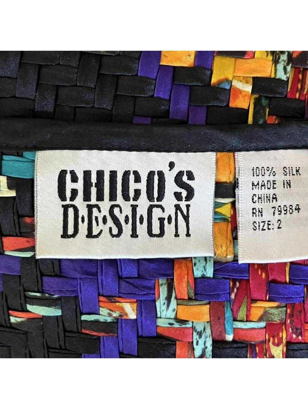 Chico’s Design Multicolor Silk Jacket | Artistic Woven Statement Blazer - Picture 3 of 6